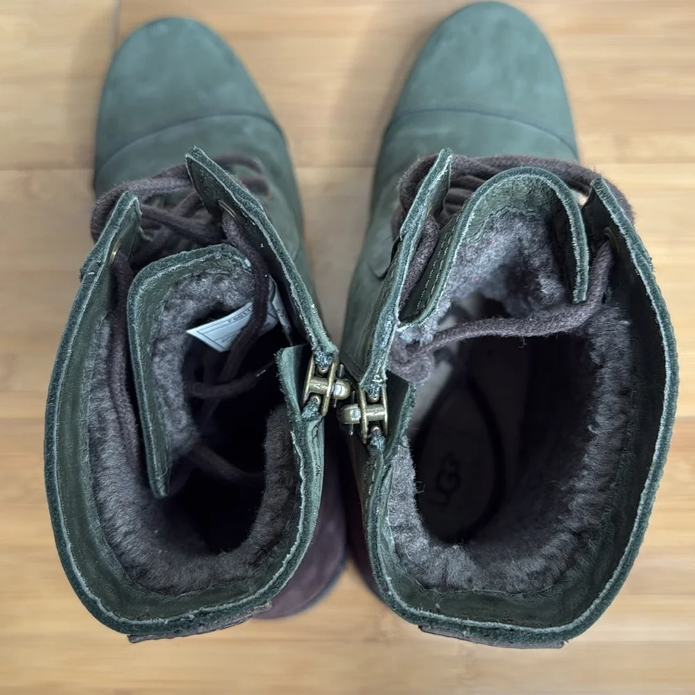 UGG Boots Waterproof Leather Olive Green & Brown Women's Size 11